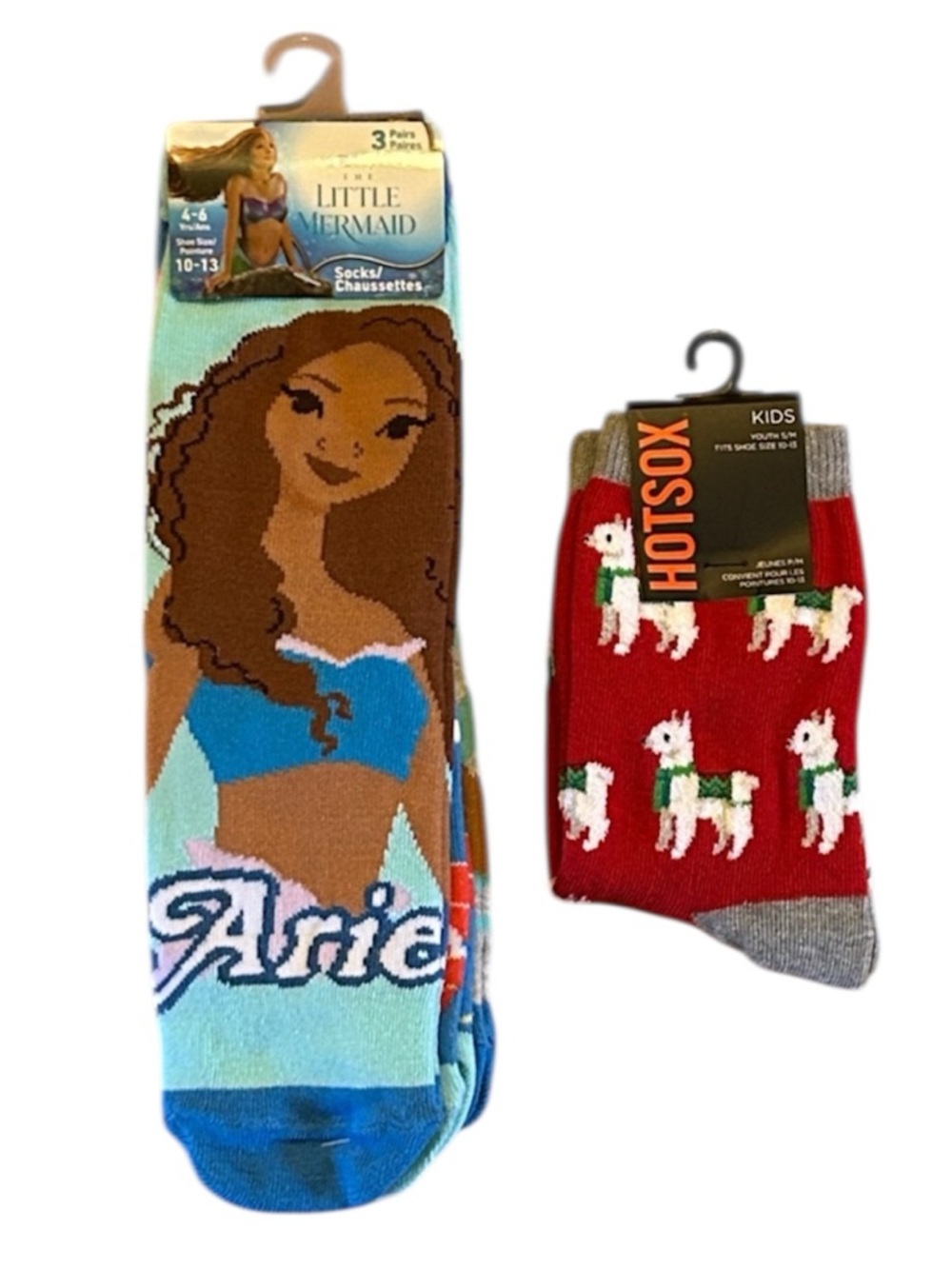 NWT Girls Crew Socks 4 pairs The Little Mermaid & Llamas Size 10-13 shoe size